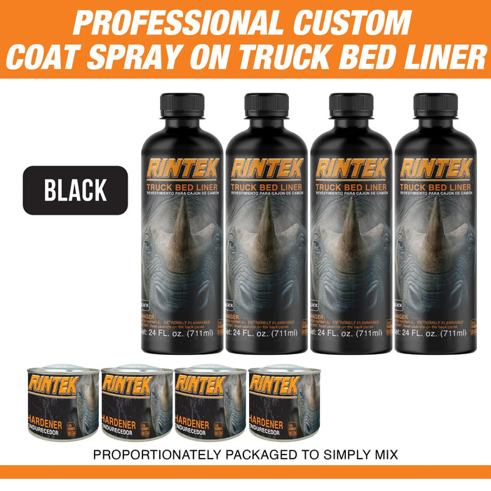 Rintek Black 1 Gallon Urethane Spray-On Truck Bed Liner Kit - 4 Bed Liners, 4 Hardeners and 1 Applicator Spray Gun - Easy 3 to 1 Mix Ratio, Just Mix, Shake and Shoot It - (95096) National Supply Company