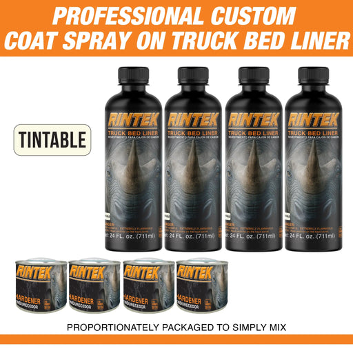 Rintek Tintable 1 Gallon Urethane Spray-On Truck Bed Liner Kit - 4 Bed Liners, 4 Hardeners and 1 Applicator Spray Gun - Easy 3 to 1 Mix Ratio, Just Mix, Shake and Shoot It - (95124) National Supply Company