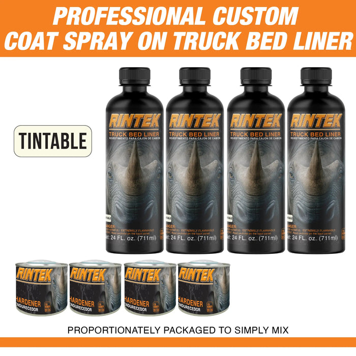 Rintek Tintable 1 Gallon Urethane Spray-On Truck Bed Liner Kit - 4 Bed Liners, 4 Hardeners and 1 Applicator Spray Gun - Easy 3 to 1 Mix Ratio, Just Mix, Shake and Shoot It - (95124) National Supply Company