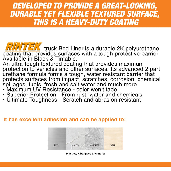 Rintek Tintable 1 Gallon Urethane Spray-On Truck Bed Liner Kit - 4 Bed Liners, 4 Hardeners and 1 Applicator Spray Gun - Easy 3 to 1 Mix Ratio, Just Mix, Shake and Shoot It - (95124) National Supply Company